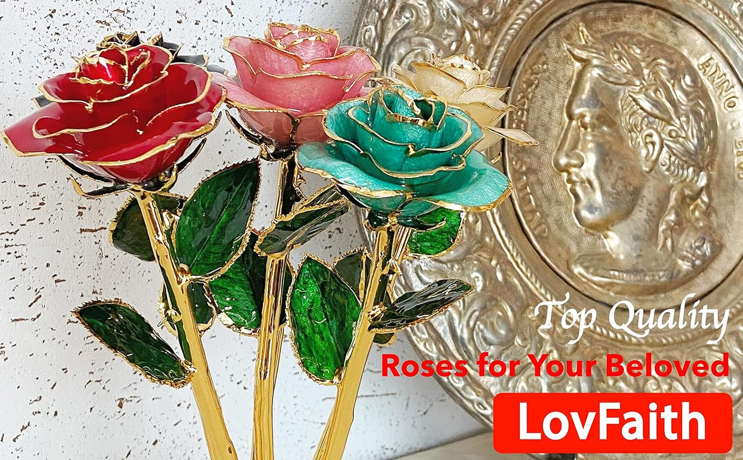 Valentine Gift Real Rose Dipped 24K Gold with Crystal Stand, Best Anniversary Rose Gift for Her Wife Mother Birthday Christmas (C21. Teal Blue -Thick Gold Blooming)