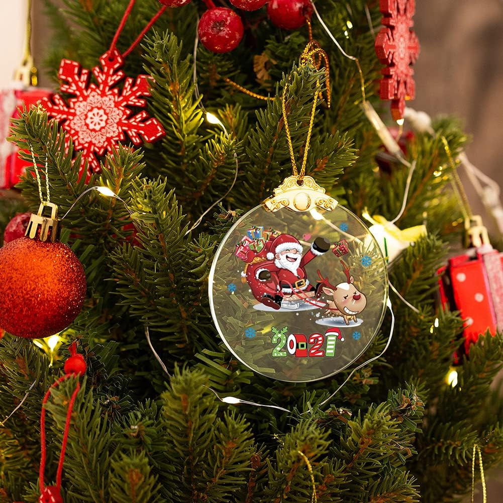 Christmas Ornaments 2021 Santa Claus Christmas Tree Crystal Glass Pendant Present Keepsake Ceremony for Family Friends Christmas Novelty Souvenir