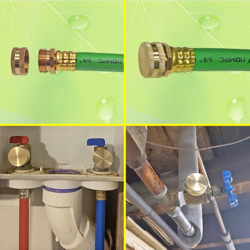 Garden Hose Cap with Washer Brass Hose End Garden Hose Connector Brass Caps 3/4" NH 6Pcs Garden Hose Female Fitting Caps
