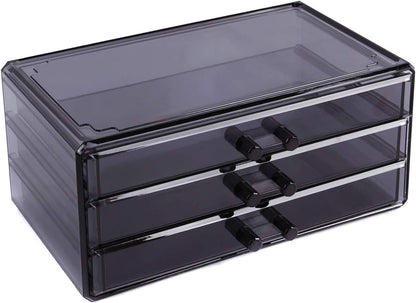 Cosmetics Makeup and Jewelry Storage Case Display, Stylish Bathroom Case Great for Lipstick, Nail Polish, Brushes, Jewelry and More, Overall: 9 1/4"W X 5 3/8"D X 11 5/8"H, Gray