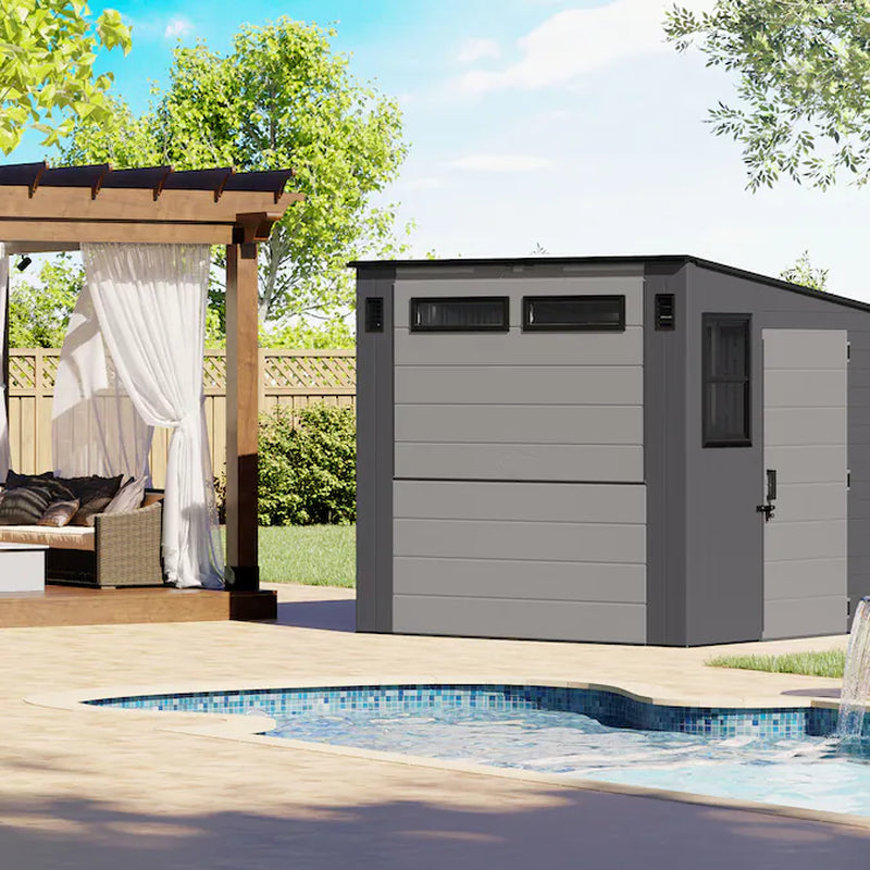 8-Ft X 7-Ft Outdoor Entertainment Cabana Bar Gray Lean-To Resin Storage Shed