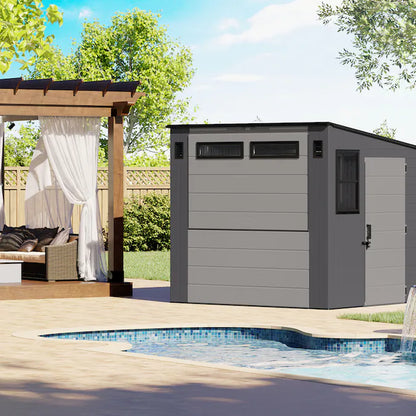 8-Ft X 7-Ft Outdoor Entertainment Cabana Bar Gray Lean-To Resin Storage Shed