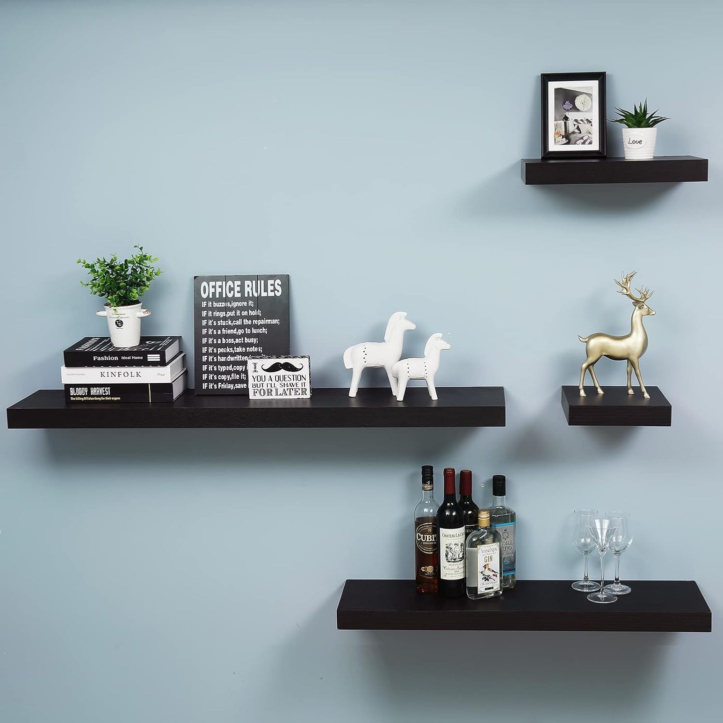 Floating Shelves for Wall, Bathroom Wall Mount Shelves, Wood Modern Display Shelves, Book Shelves,For Bedroom,Living Room and Kitchen (Espresso) (15 4/5" X 9 1/4" X 2")