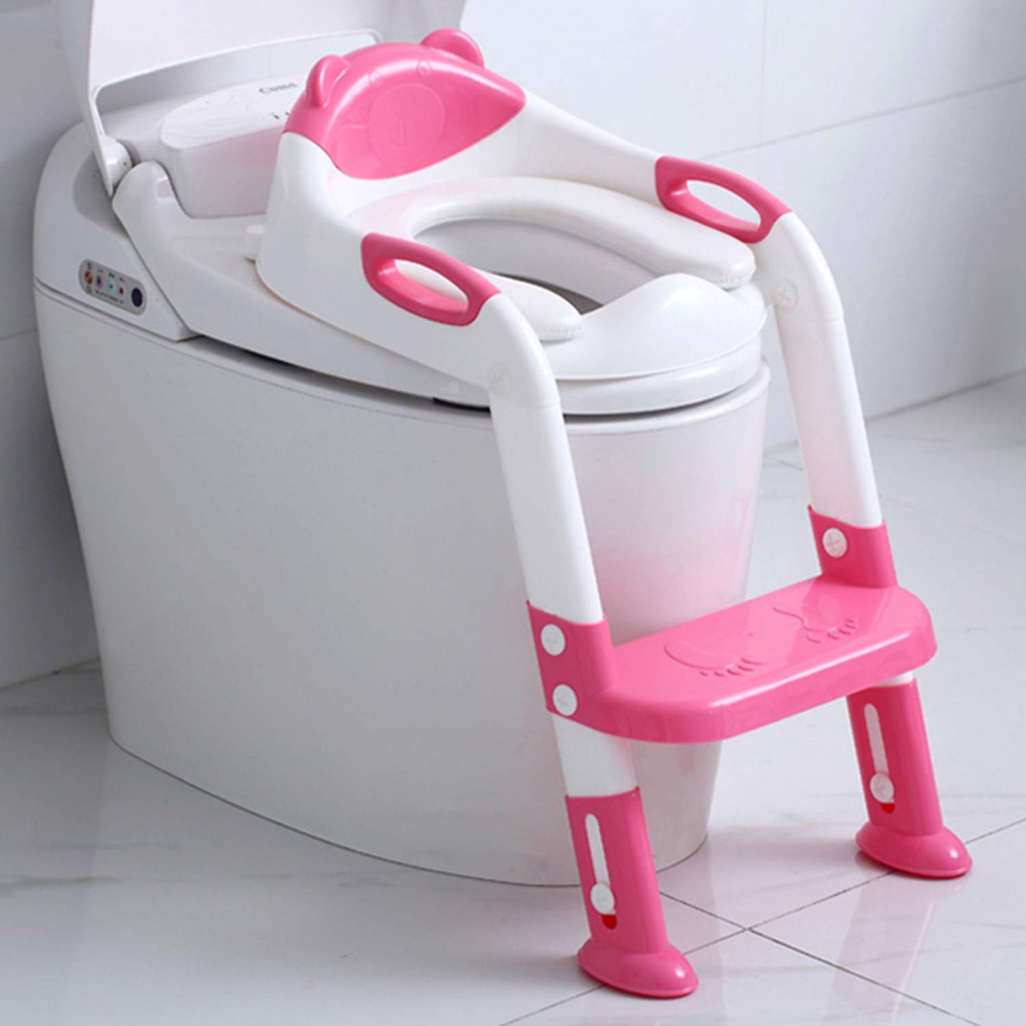 Potty Training Seat Ladder Girls,Toddlers Toilet Seat,Kids Stool (Rose Pink)