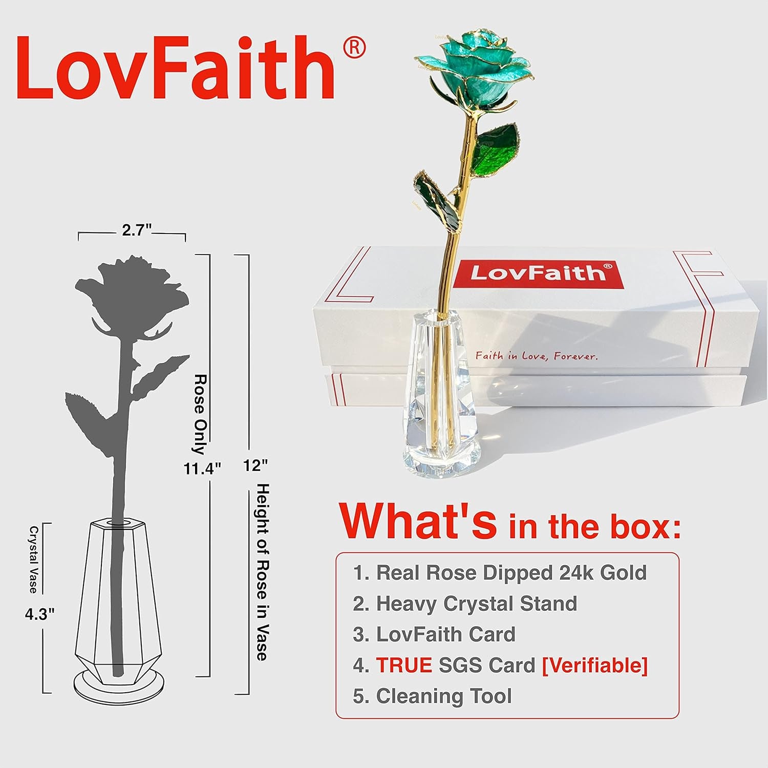 Valentine Gift Real Rose Dipped 24K Gold with Crystal Stand, Best Anniversary Rose Gift for Her Wife Mother Birthday Christmas (C21. Teal Blue -Thick Gold Blooming)