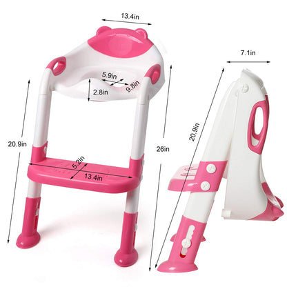 Potty Training Seat Ladder Girls,Toddlers Toilet Seat,Kids Stool (Rose Pink)