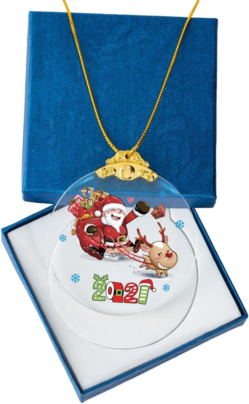 Christmas Ornaments 2021 Santa Claus Christmas Tree Crystal Glass Pendant Present Keepsake Ceremony for Family Friends Christmas Novelty Souvenir