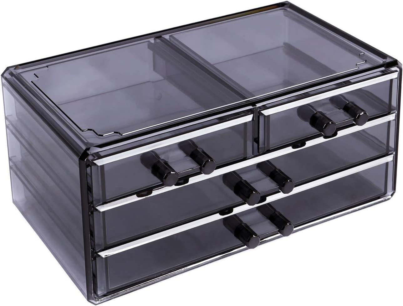 Cosmetics Makeup and Jewelry Storage Case Display, Stylish Bathroom Case Great for Lipstick, Nail Polish, Brushes, Jewelry and More, Overall: 9 1/4"W X 5 3/8"D X 11 5/8"H, Gray