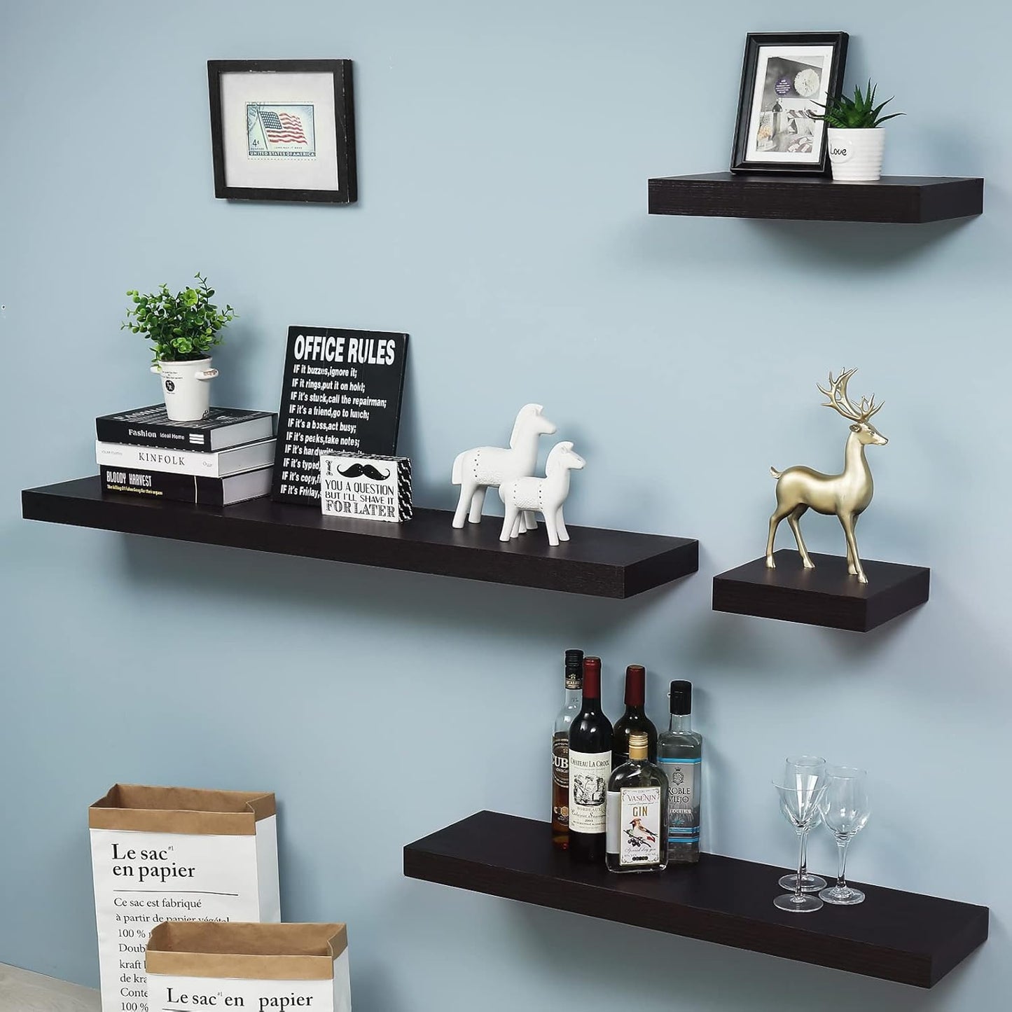 Floating Shelves for Wall, Bathroom Wall Mount Shelves, Wood Modern Display Shelves, Book Shelves,For Bedroom,Living Room and Kitchen (Espresso) (15 4/5" X 9 1/4" X 2")