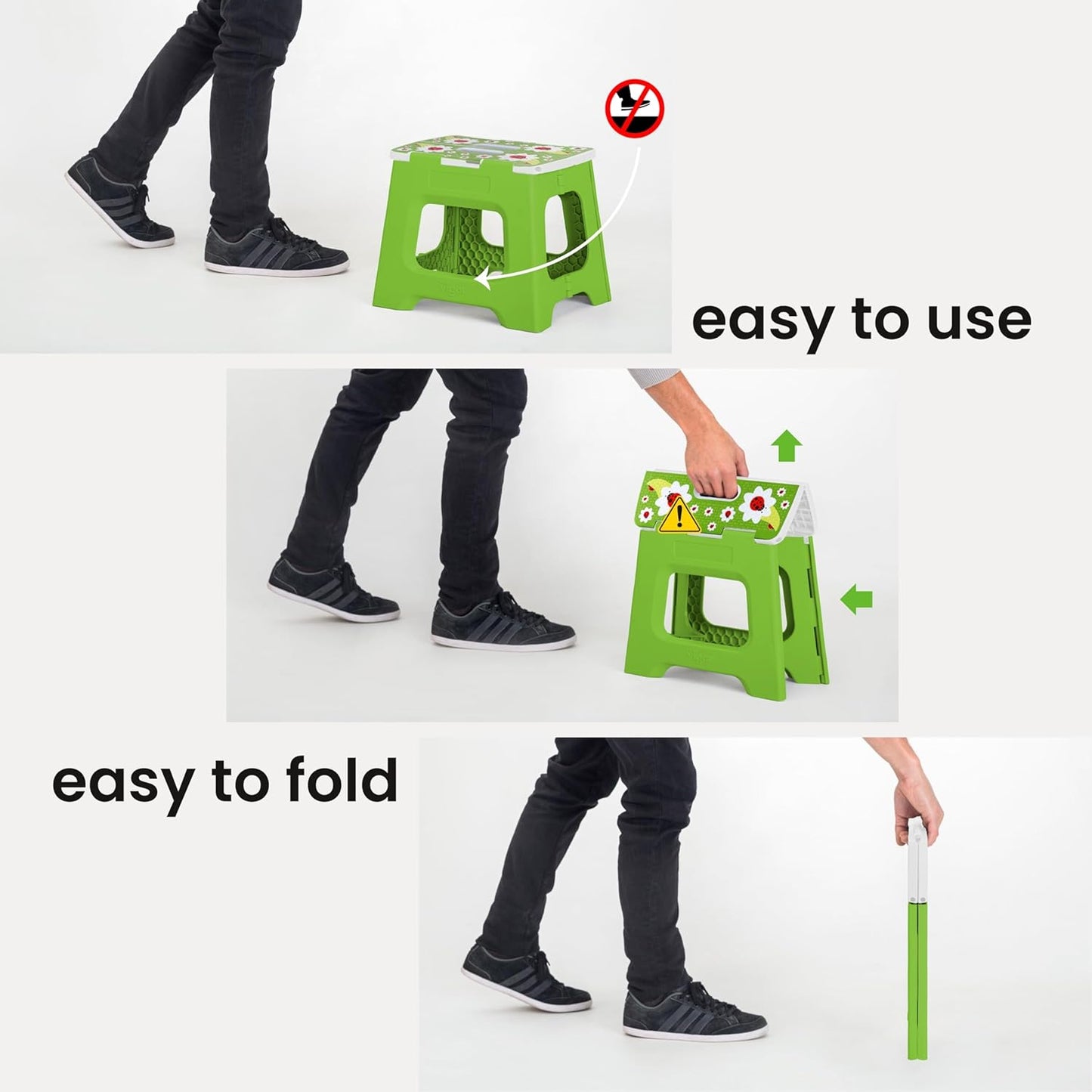 Compact Step Stool Foldable, 12-1/2-Inch Step Stools for Adults up to 330 Pound, Lightweight Stool, Non-Slip Folding Step Stool, Ladybug on Top