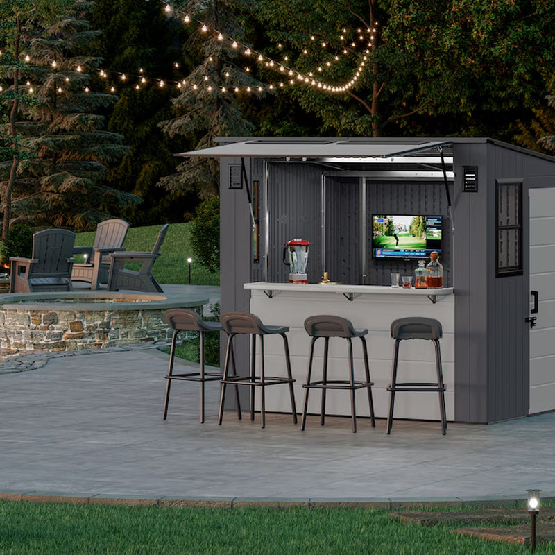 8-Ft X 7-Ft Outdoor Entertainment Cabana Bar Gray Lean-To Resin Storage Shed