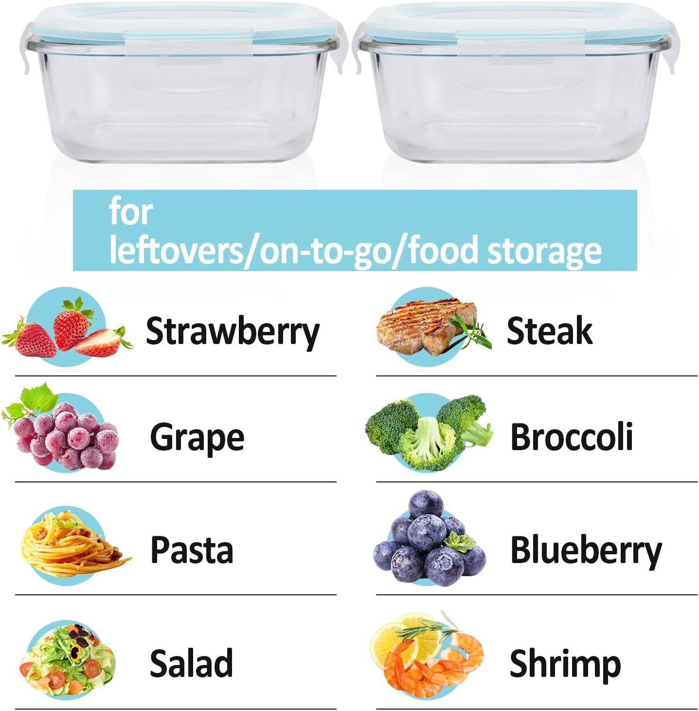 Glass Food Storage Containers with Lids Airtight 4 Pack, Glass Storage Containers with Lids for Food, Not Easy Broken & Leak Proof, Glass Containers with Lids for Oven/Dishwasher Safe, Blue