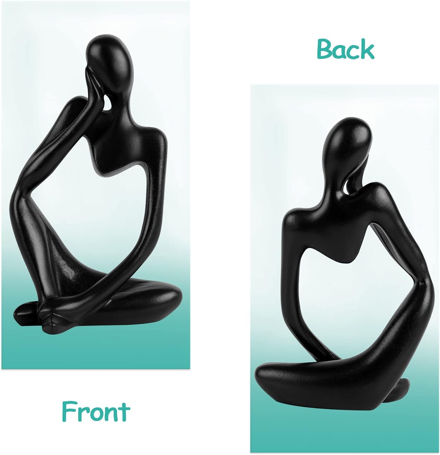 the Thinker Statue Abstract Sculpture Resin Statues for Home Decor Modern Home Office Shelf Desktop Bookshelf Decor Set of 3 (Black)