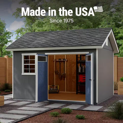 Do-It Yourself Beachwood 10 Ft. W X 12 Ft. D Wood Garden Shed Storage with Floor, Windows, and Double Door (120 Sq. Ft.)