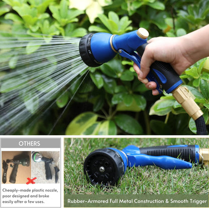Garden Hose Sprayer Nozzle 100% Heavy Duty Metal, Water Hose Nozzle with 8 Different Spray Patterns, High Pressure Hose Spray Nozzle for Watering Plant & Lawn, Washing Car & Pet Blue