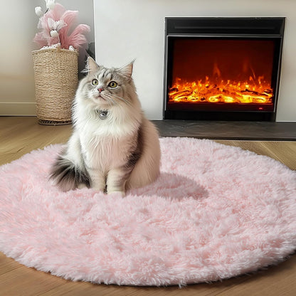 Light Pink round Area Rugs 2Ft for Bedroom Living Room, Fluffy Cat Dog Bed Mat, Washable Circle Rug for Kids Girls Boys Teen, Soft Plush Shaggy Carpet for Nursery Dorm Home Decor Aesthetic