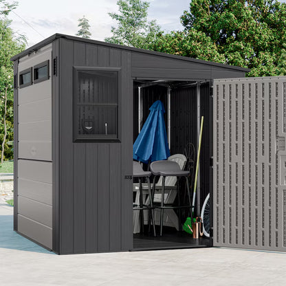 8-Ft X 7-Ft Outdoor Entertainment Cabana Bar Gray Lean-To Resin Storage Shed