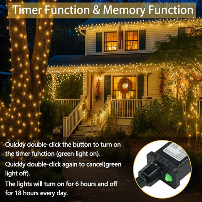 Connectable 200 LED Christmas Lights Indoor Outdoor with Timer, 66FT 13 Modes Warm White String Lights Waterproof, Twinkle Fairy Lights Plug in Clear Wire for Christmas Tree, Bedroom, Classroom Decor