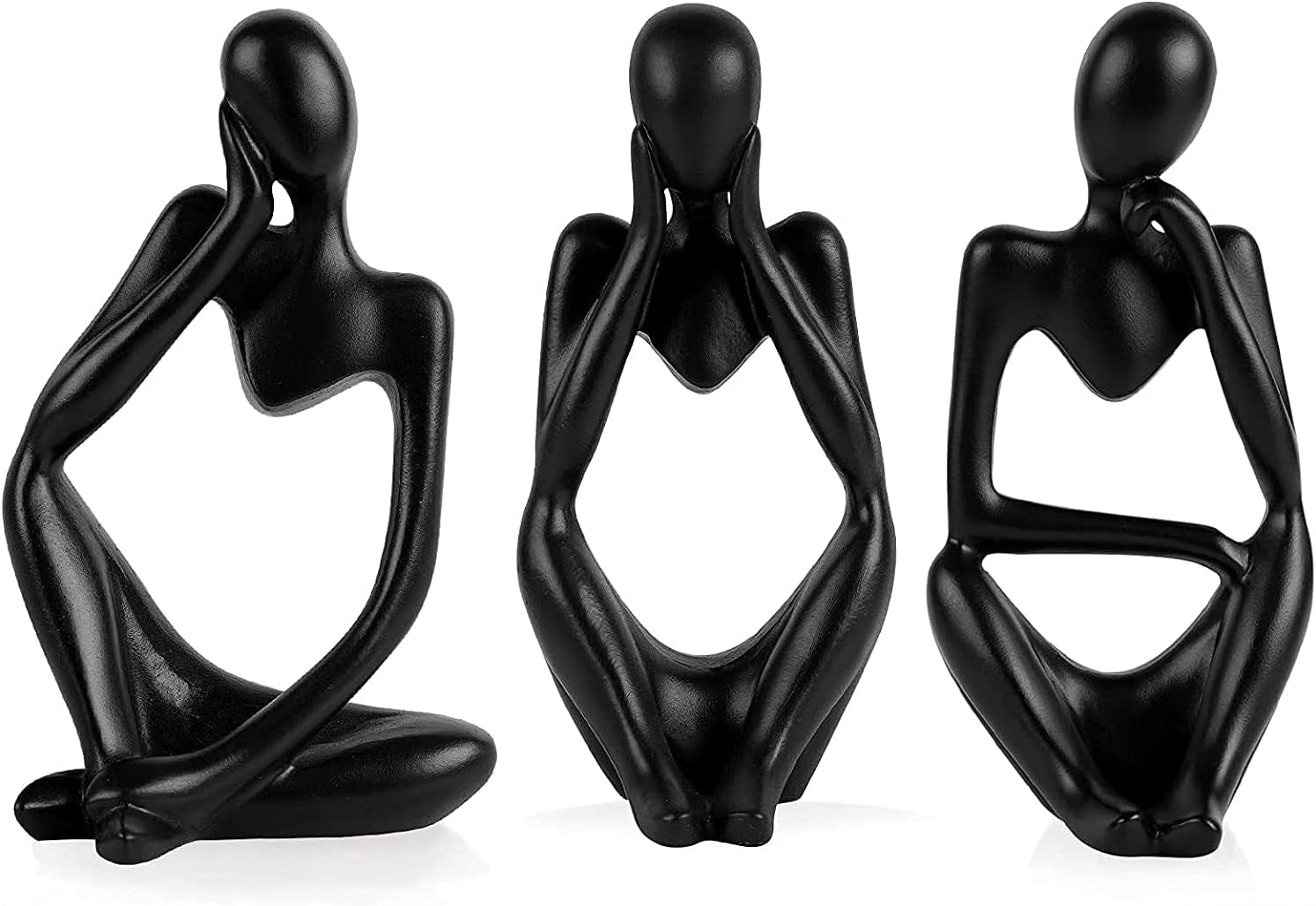 the Thinker Statue Abstract Sculpture Resin Statues for Home Decor Modern Home Office Shelf Desktop Bookshelf Decor Set of 3 (Black)