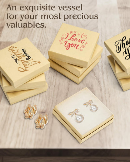 Jewelry Gift Boxes, 3.5X3.5X1 Inch 20 Pcs Matte Small Gift Box with Lids, Small Cardboard Jewelry Boxes with Cotton Filled and Lids, Jewelrybox Bulk for Festive Day Brown