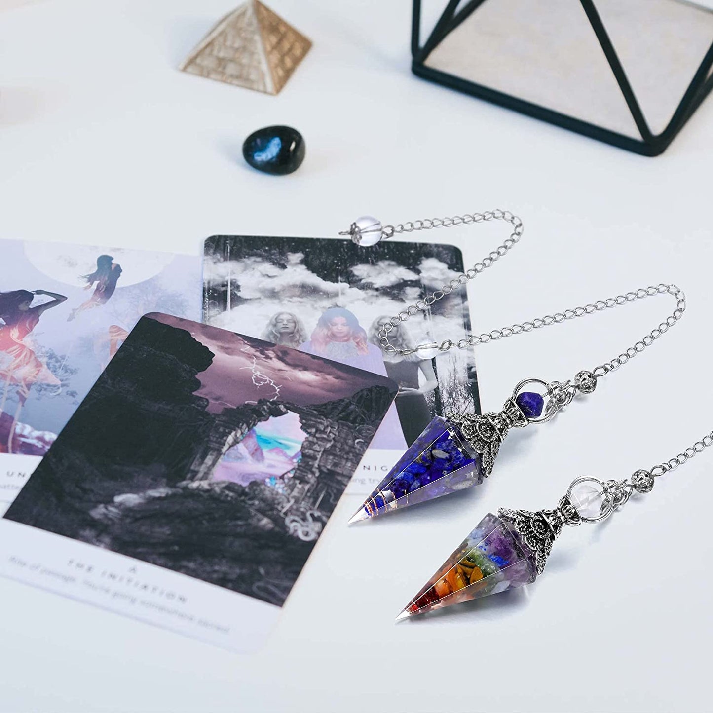 Natural Lapis Lazuli Healing Crystal Dowsing Pendulum Reiki Gemstone Chips Orgone Pendulum 6 Faceted Hexagonal Pointed Resin Spiritual Pendant for Divination, Wicca, Energy Balancing