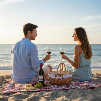 Wicker Picnic Basket with Lid and Handle Sturdy Woven Body with Washable Lining for Easter,Mother'S Day,Outdoor Camping,Not Dyed