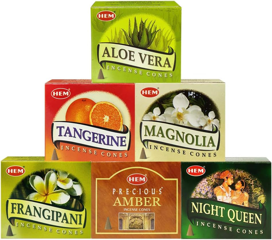 Hem Incense Cones Variety Pack #3 and Cone Incense Burner Bundle with 6 Most Desired Fragrances