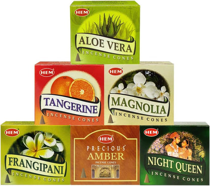 Hem Incense Cones Variety Pack #3 and Cone Incense Burner Bundle with 6 Most Desired Fragrances