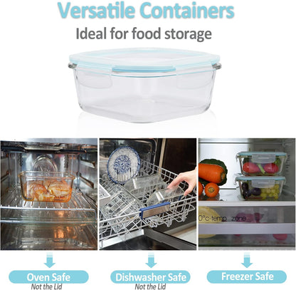 Glass Food Storage Containers with Lids Airtight 4 Pack, Glass Storage Containers with Lids for Food, Not Easy Broken & Leak Proof, Glass Containers with Lids for Oven/Dishwasher Safe, Blue