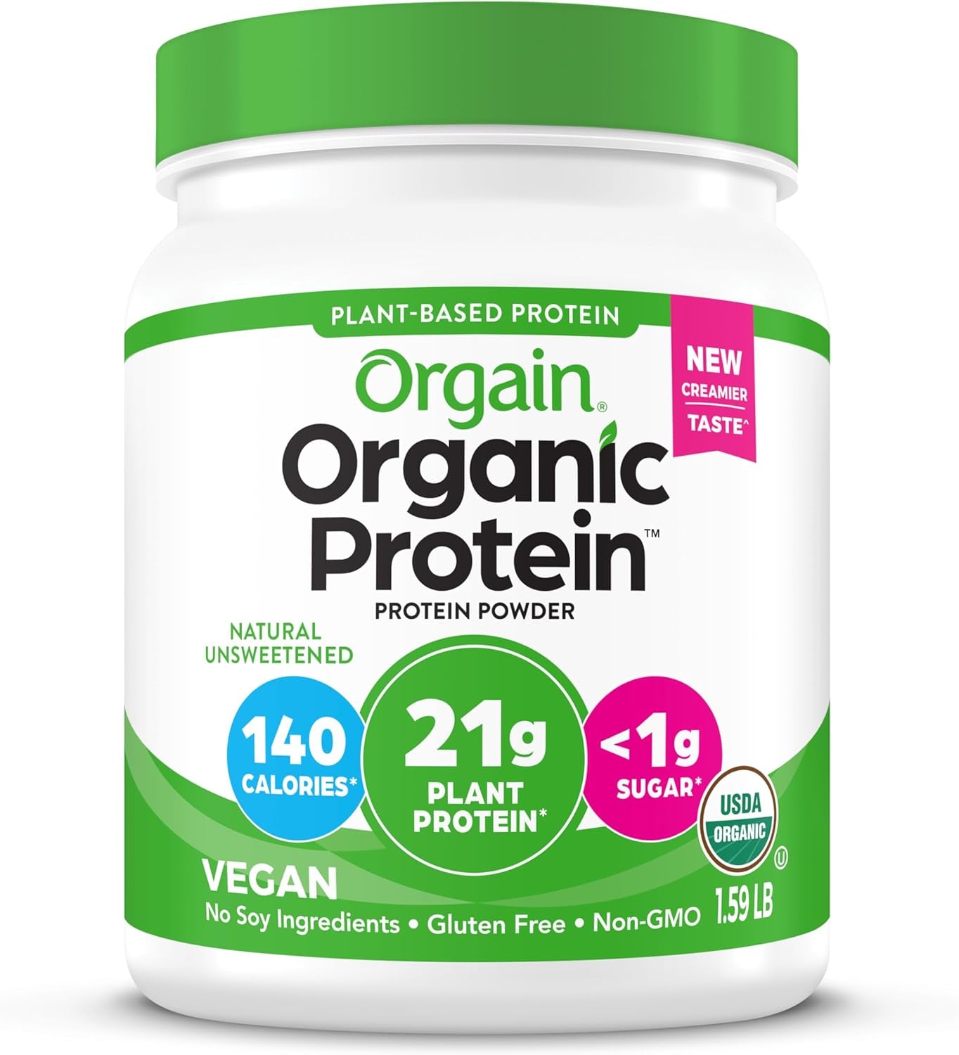 Organic Vegan Protein Powder, Natural Unsweetened - 21G of Plant Protein, 4G Prebiotic Fiber, Low Net Carbs, No Lactose Ingredients, No Added Sugar, Non-Gmo, for Shakes & Smoothies, 1.59 Lb