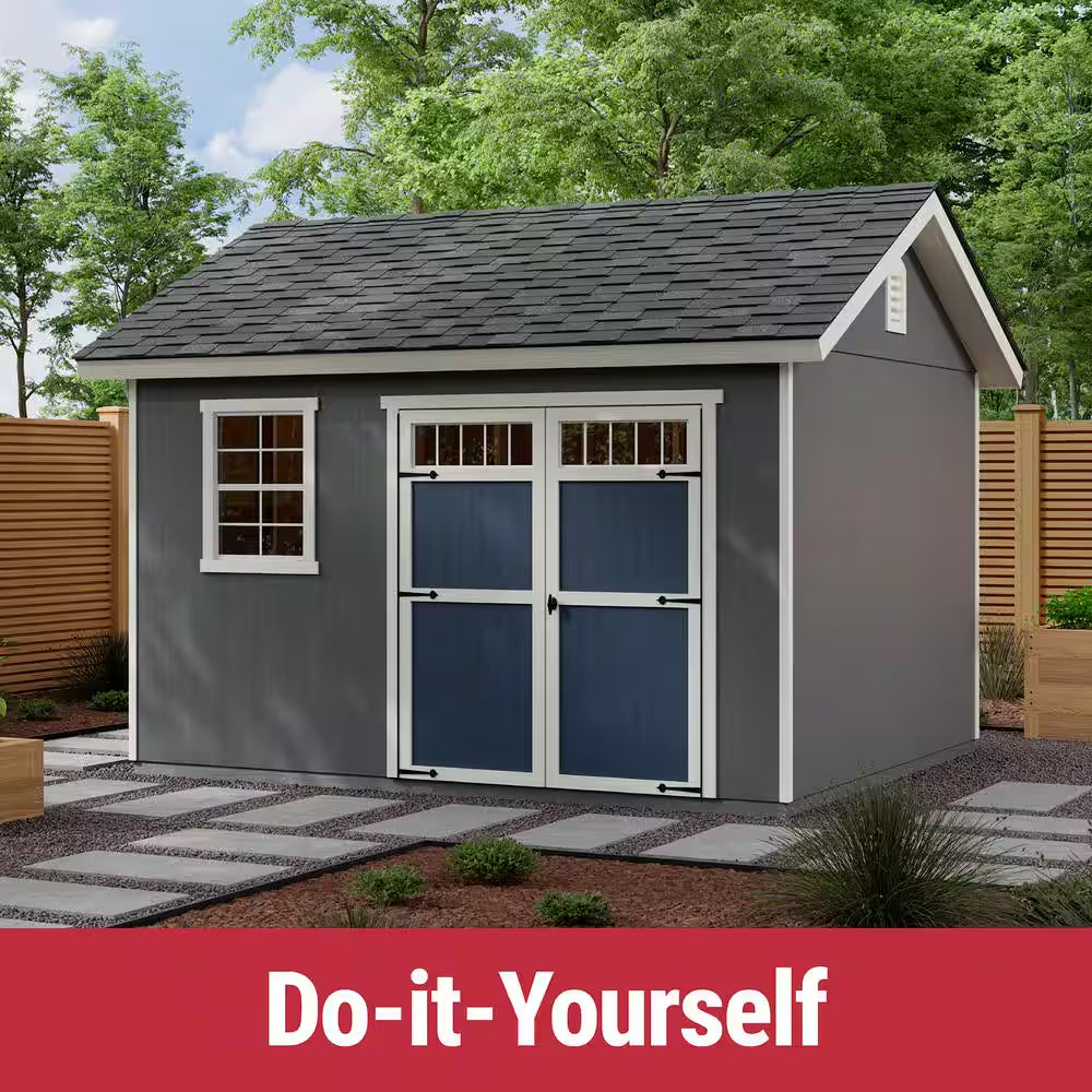 Do-It Yourself Beachwood 10 Ft. W X 12 Ft. D Wood Garden Shed Storage with Floor, Windows, and Double Door (120 Sq. Ft.)