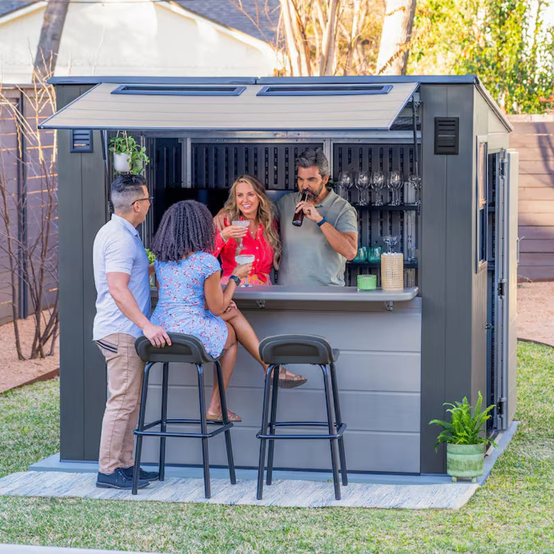 8-Ft X 7-Ft Outdoor Entertainment Cabana Bar Gray Lean-To Resin Storage Shed