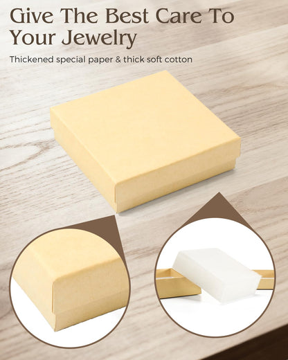 Jewelry Gift Boxes, 3.5X3.5X1 Inch 20 Pcs Matte Small Gift Box with Lids, Small Cardboard Jewelry Boxes with Cotton Filled and Lids, Jewelrybox Bulk for Festive Day Brown