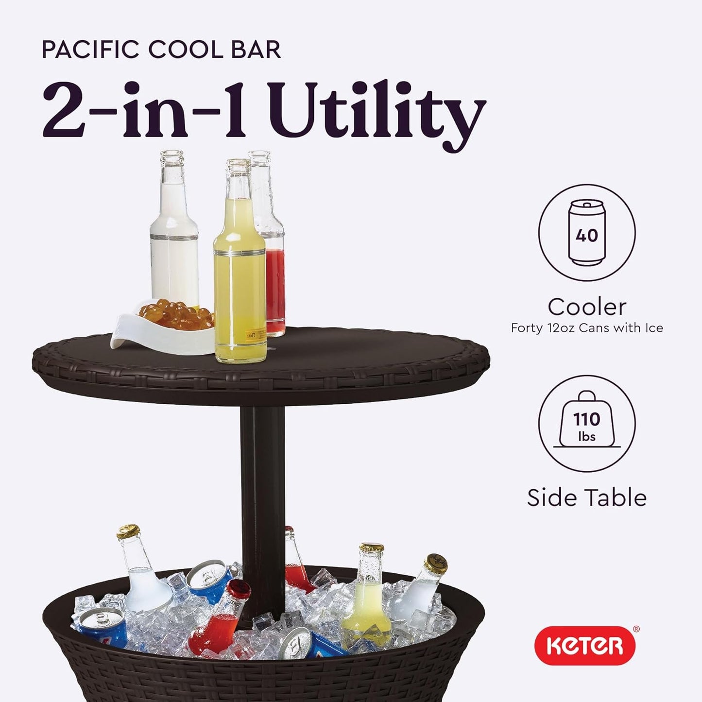 Pacific Cool Bar Outdoor Patio Furniture and Hot Tub Side Table with 7.5 Gallon Beer and Wine Cooler, Espresso Brown
