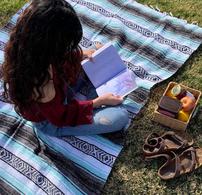 Authentic Mexican Blanket - Premium Yoga Blanket Beach Blanket - Perfect Picnic Blanket, Travel Blanket, Outdoor Blanket - Well Made Yoga Bolster (Mint)