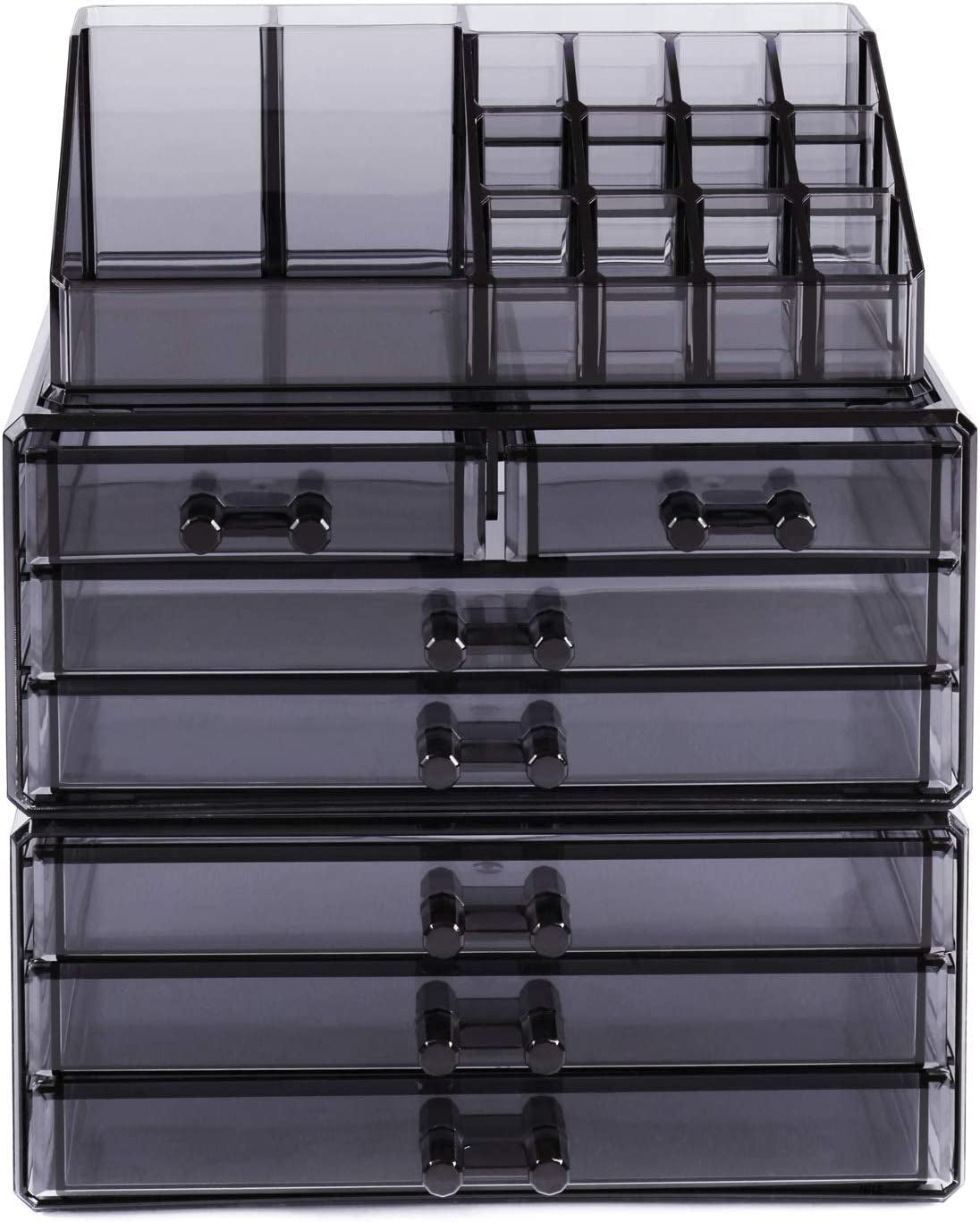 Cosmetics Makeup and Jewelry Storage Case Display, Stylish Bathroom Case Great for Lipstick, Nail Polish, Brushes, Jewelry and More, Overall: 9 1/4"W X 5 3/8"D X 11 5/8"H, Gray