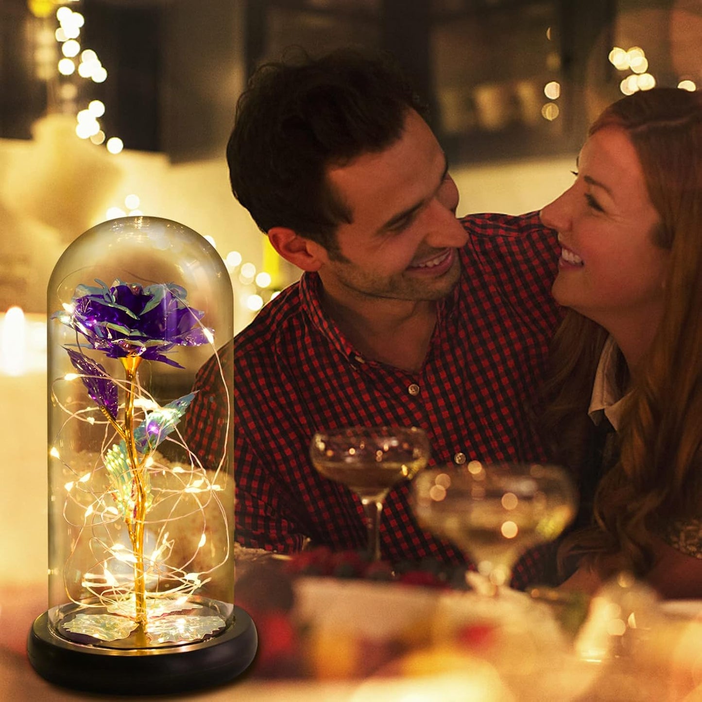 Valentines Day Gifts for Her, Valentines Gifts for Women, Valentines Gifts for Mom,Galaxy Red Rose Gifts for Mothers Day Birthday Christmas Crystal Flowers Light up Rose in Glass Dome