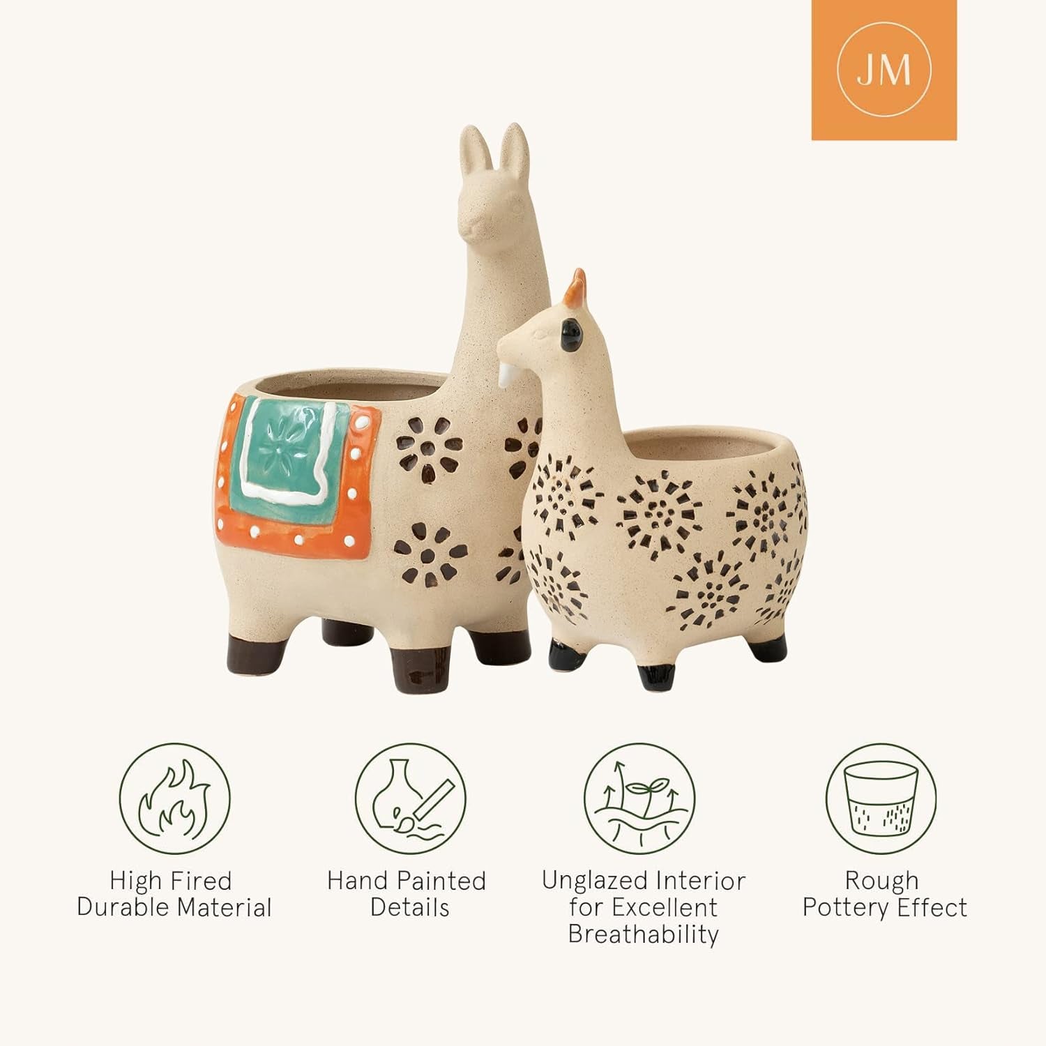 Ceramic Animal Succulent Planter Pots - 6.1 + 4.5 Inch Cute Alpaca/Llama & Goat Rough Pottery Unglazed Desktop Flower Plant Pots Indoor, Home Decor Gifts for Mom, Green