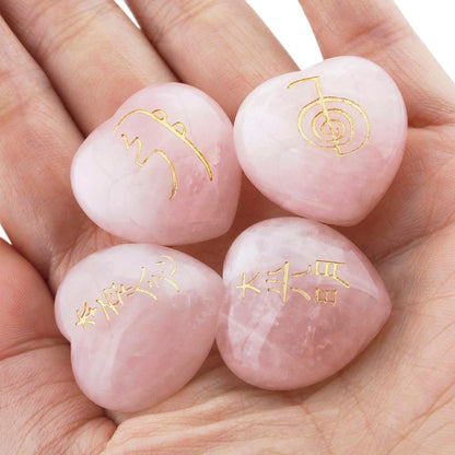 Healing Crystal 4Pcs Rose Quartz Heart Love Stones Hand Carved Worry Stones Palm Pocket Stone Reiki Balancing