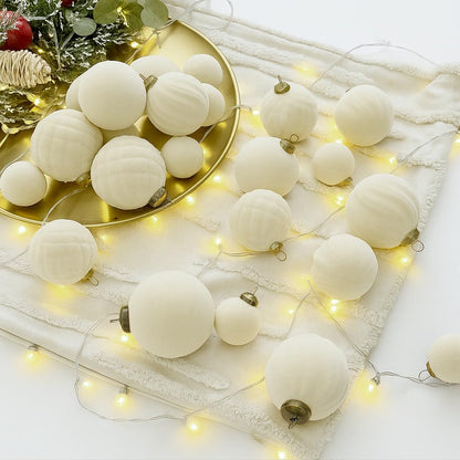 36PCS Velvet Christmas Ornaments Set Mixed Flocked Balls Ornaments Shatterproof Christmas Tree Decorations for Holiday,Party,Home(Beige)
