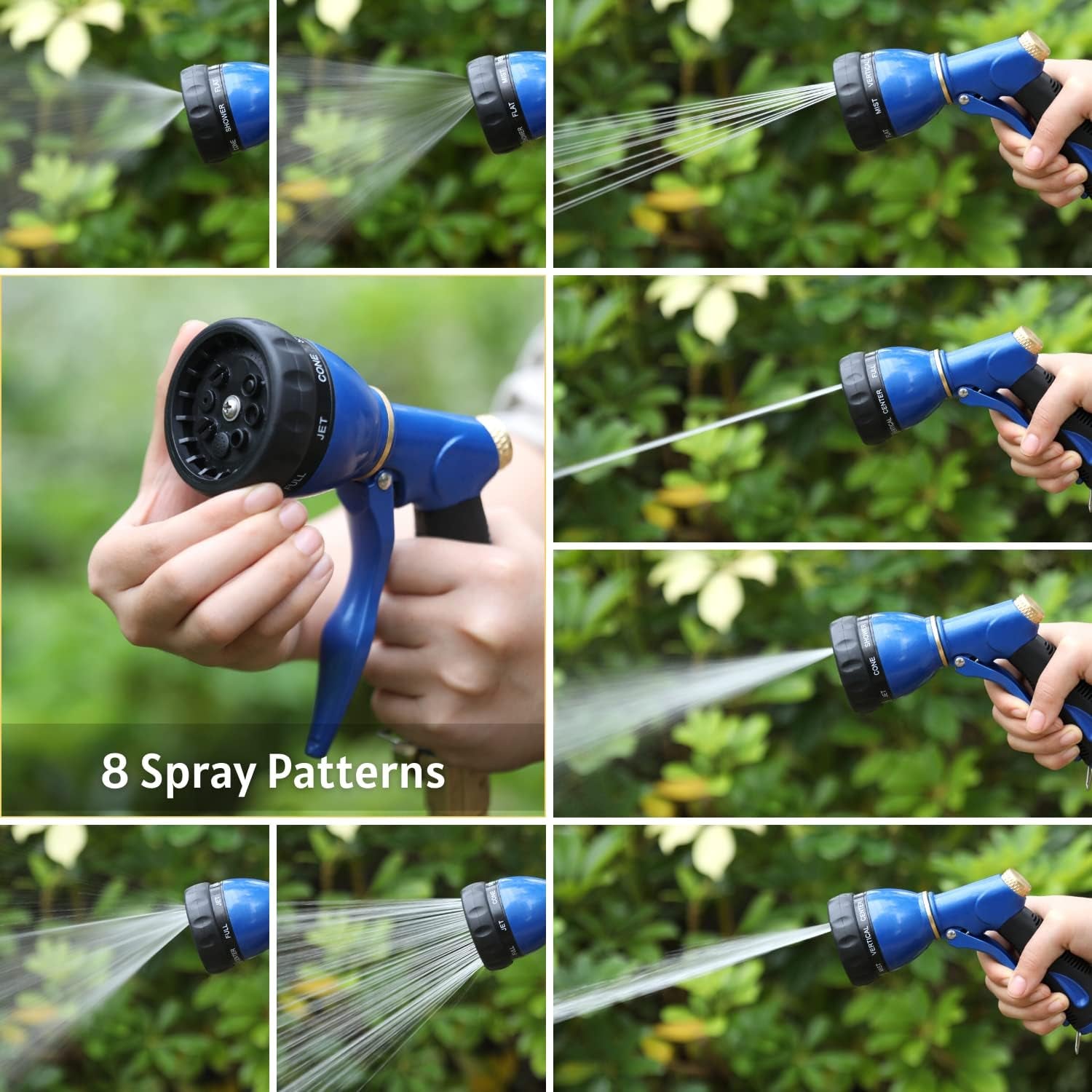 Garden Hose Sprayer Nozzle 100% Heavy Duty Metal, Water Hose Nozzle with 8 Different Spray Patterns, High Pressure Hose Spray Nozzle for Watering Plant & Lawn, Washing Car & Pet Blue