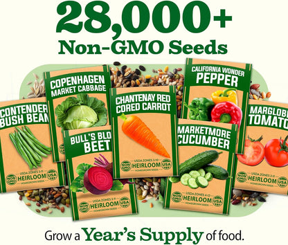 55 Vegetable Seeds Pack 28,000+ Non-Gmo Heirloom Seeds for Planting Vegetables, Survival Seed Vault, Garden Kit for Spring Fall Winter, Gift for Gardeners