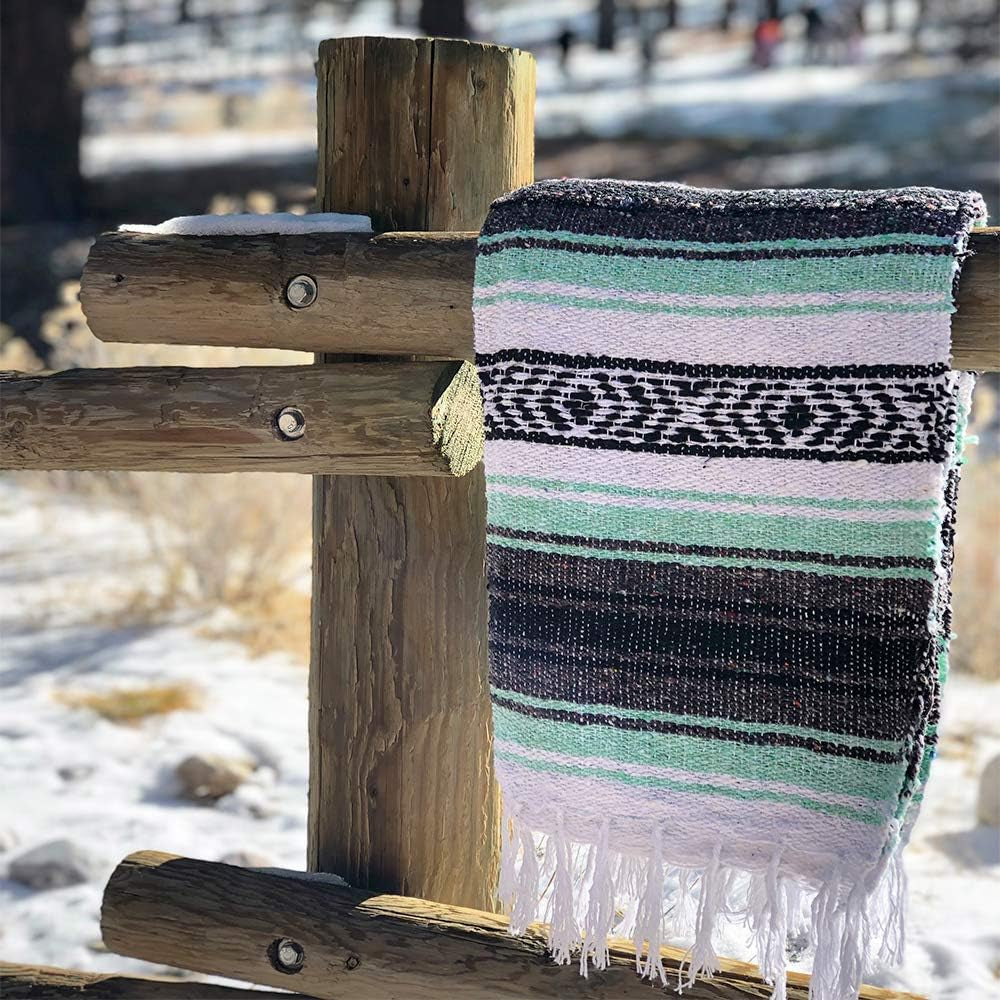 Authentic Mexican Blanket - Premium Yoga Blanket Beach Blanket - Perfect Picnic Blanket, Travel Blanket, Outdoor Blanket - Well Made Yoga Bolster (Mint)