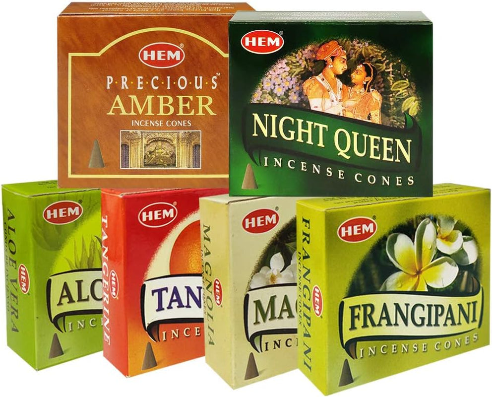 Hem Incense Cones Variety Pack #3 and Cone Incense Burner Bundle with 6 Most Desired Fragrances
