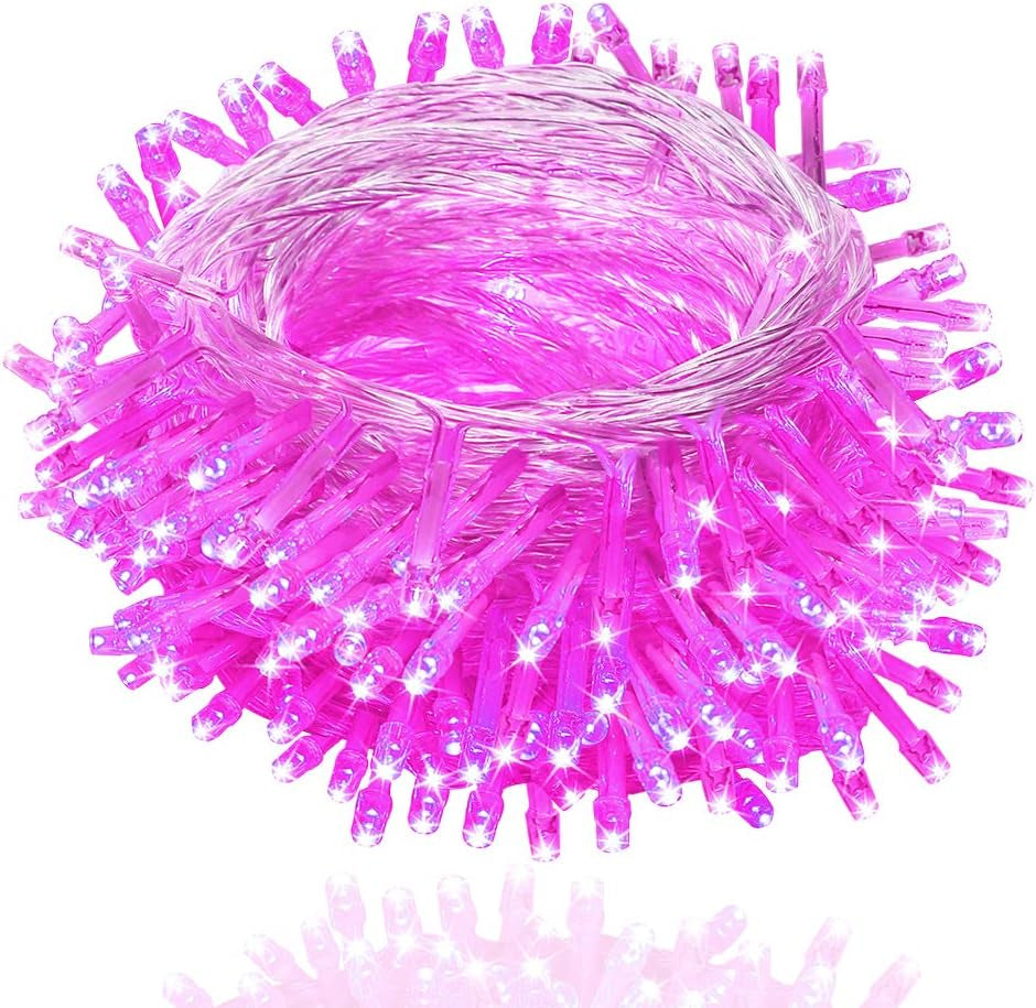 Fairy Lights Outdoor String Lights 33Ft 100 LED with Memory Modes Controller, Extendable Christmas Lights Decorations for Wedding, Christmas, Party, Patio, Indoor Outdoor (Pink)