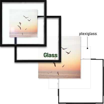 , Floating Picture Frame 8X8 - Black Aluminum Metal Photo Frame - Real Glass of Front - for Wall Mount Displays