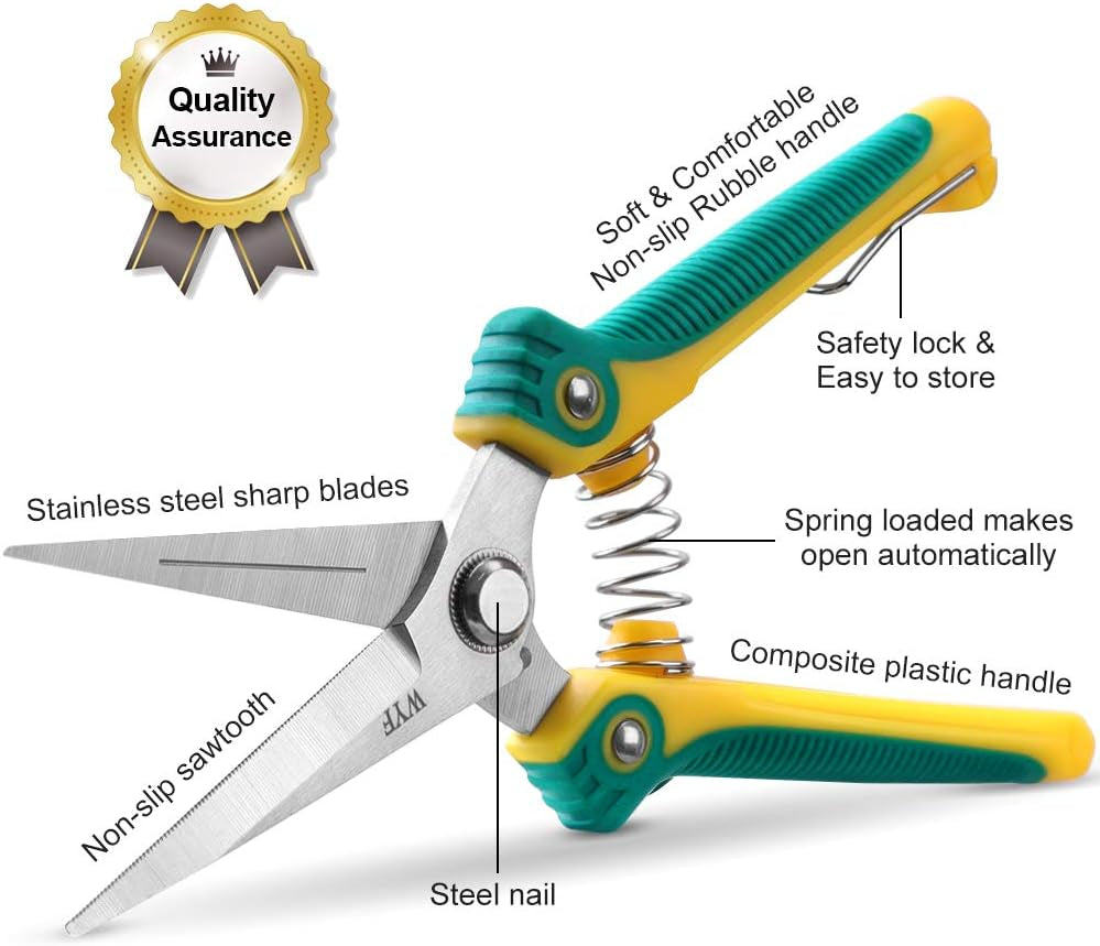 Pruning Scissors, Professional Garden Shears - Straight Stainless Steel Blades - Sharp Gardening Hand Pruner for Garden Harvesting Fruits, Vegetables, Trimming Flowers and Plants, 8.1IN