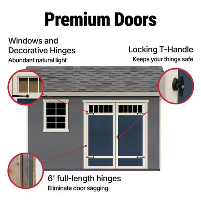 Do-It Yourself Beachwood 10 Ft. W X 12 Ft. D Wood Garden Shed Storage with Floor, Windows, and Double Door (120 Sq. Ft.)