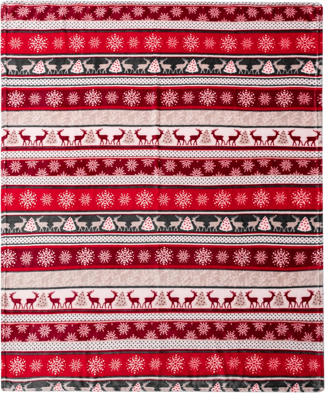 Holiday Reindeer Snowflakes Fleece Throw Blanket | Soft, Plush, Warm Winter Cabin Throw, 50X60, Red