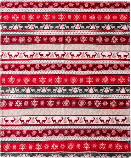 Holiday Reindeer Snowflakes Fleece Throw Blanket | Soft, Plush, Warm Winter Cabin Throw, 50X60, Red